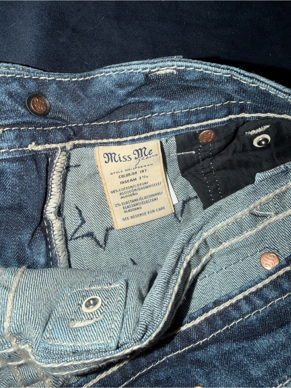 Miss Me Blue & White Flag Print Distressed Denim Jean Shorts - Picture 3 of 3